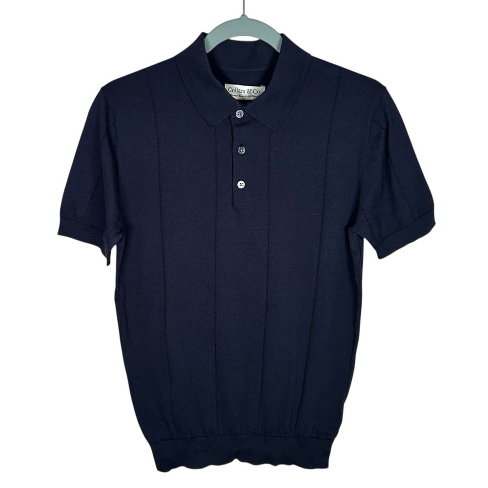 Collars & Co Polo Shirt Mens Small Blue Silk Cotton Stripe Retro Maranello NWT